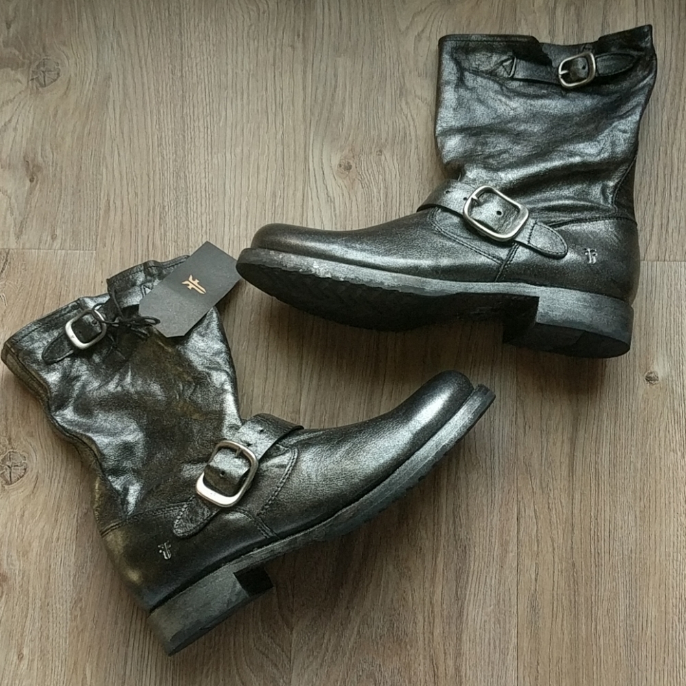 Frye Veronica Short Slouch Boots Metallic Black - Picture 2 of 8